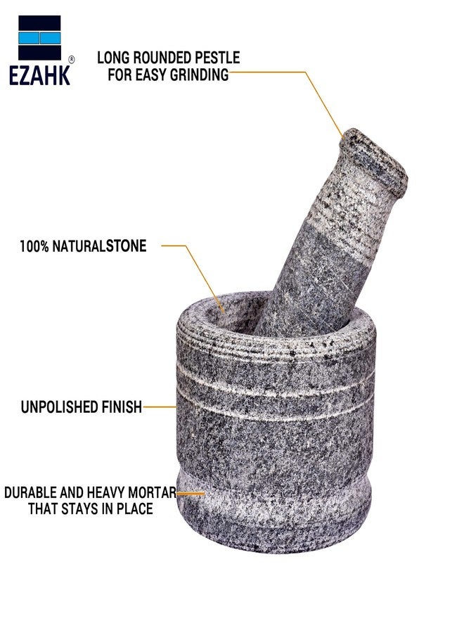 EZAHK Mortar and Pestle Set for Spices, Okhli Masher, Khalbatta, Kharal, Mixer, Natural & Traditional Grinder and Musal, Well Design for Kitchen, Home, Herb (4 in) - Image 4